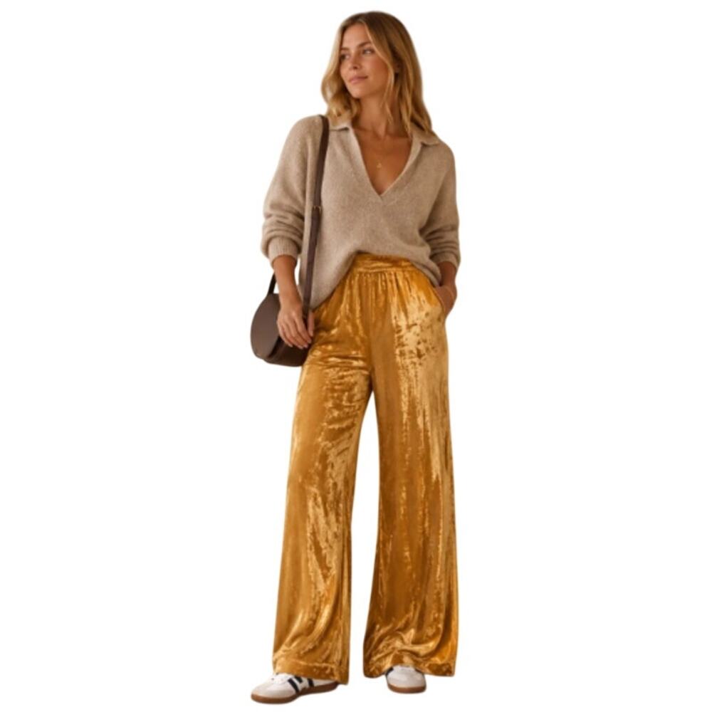 Maeve Anthropologie Anastacia Crushed Velvet Gold pants Size S